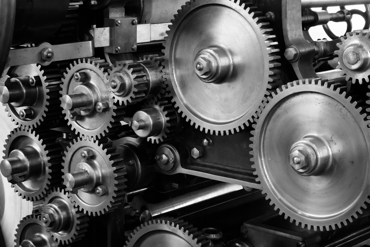 Gears turning in large machine